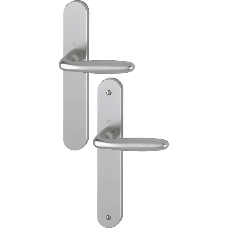 Ensemble sur plaques aluminium VERONA bec de cane finition F9 aspect inox mat HOPPE 758166