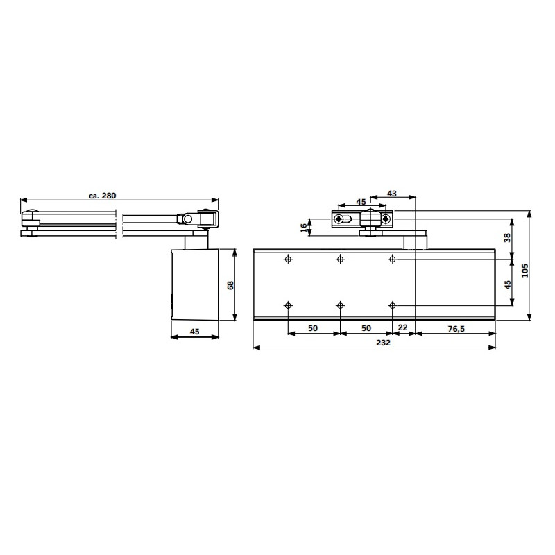 Ferme porte TS71 F3 4 fourni sans bras finition blanc DORMA 22212111