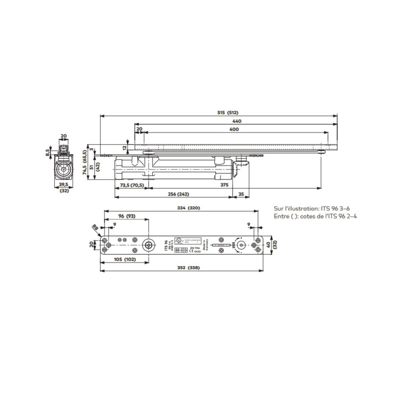 Ferme porte ITS 96 encastrés force 2 4 sans bras DORMA 52350150