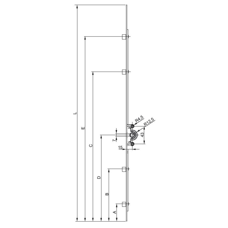 Crémone verrou F15 ajustable L 1975mm cote D 980mm 4 galets FERCO G 12425 20 4 1