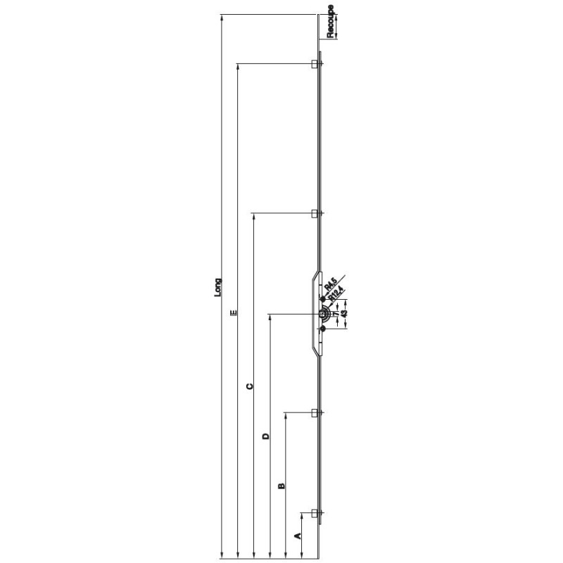 Crémone verrou F7.5 ajustable L 1350mm cote D 500mm 3 galets FERCO G 13237 13 0 1