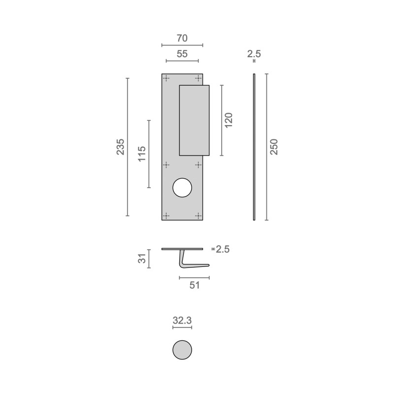 Poignée palière aluminium type Bastille trou de 32 argent HERACLES I 231103TR32