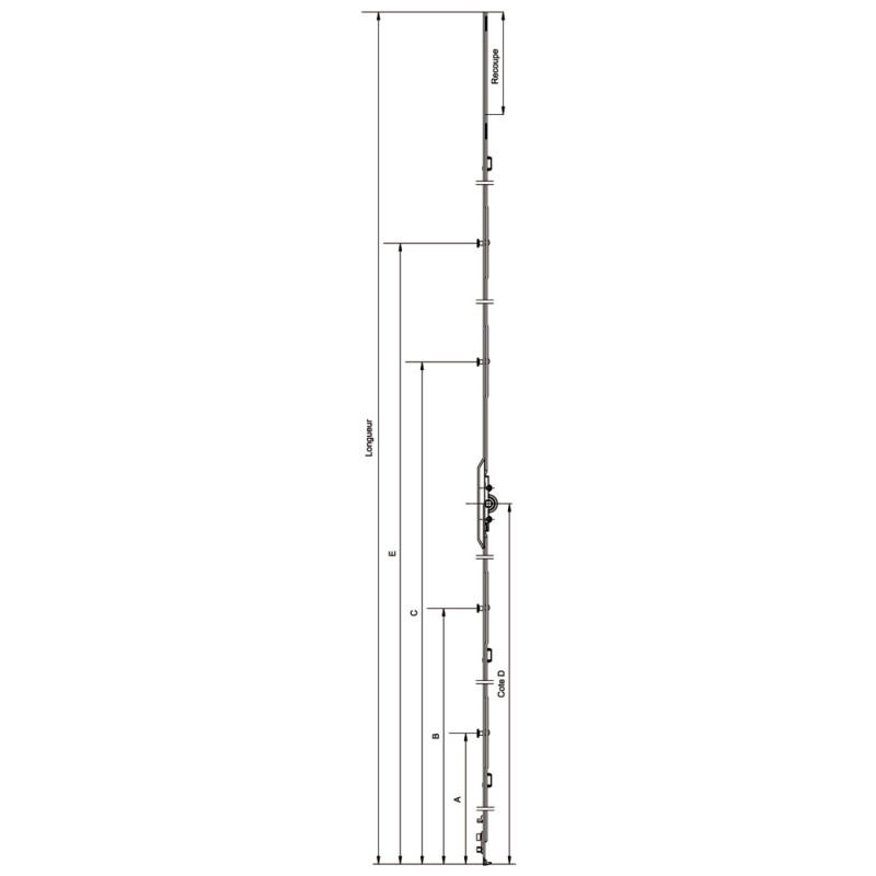 Crémone d oscillo battant F7.5 sans rampe L560mm D200mm FERCO G 22142 00 0 1