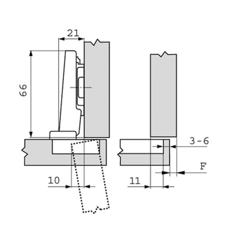 Charnières invisibles pour portes en applique clip top droite inserta (vendu sans embase) BLUM CHA75T159