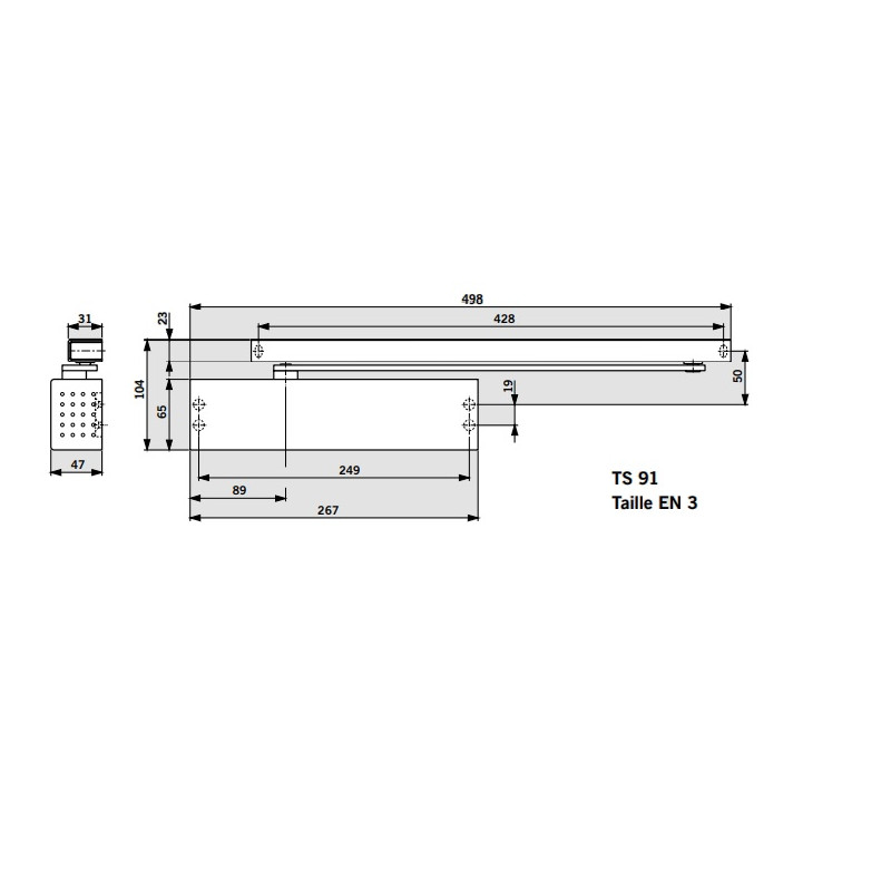 Ferme porte TS 91B universel force 3 fourni sans bras finition argent DORMA 41020101