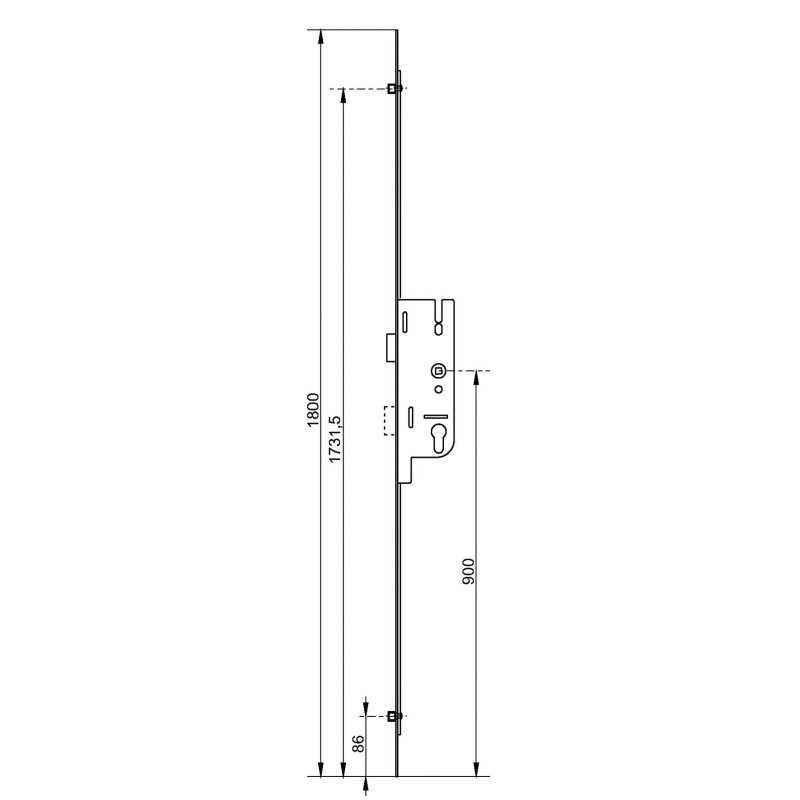 Crémone à larder EUROPA axe 40mm 2 galets carré 7 longueur 2150mm FERCO 6 33166 01 0 1