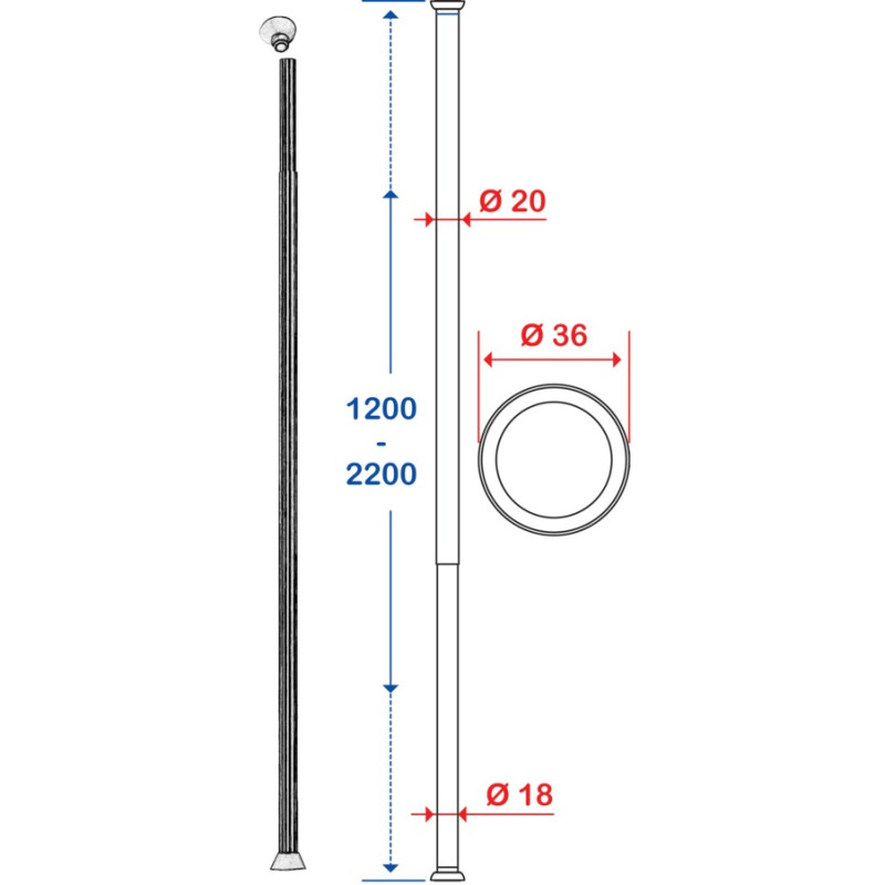 Porte rideau droit extensible de 1m20 à 2m20 PELLET 004052