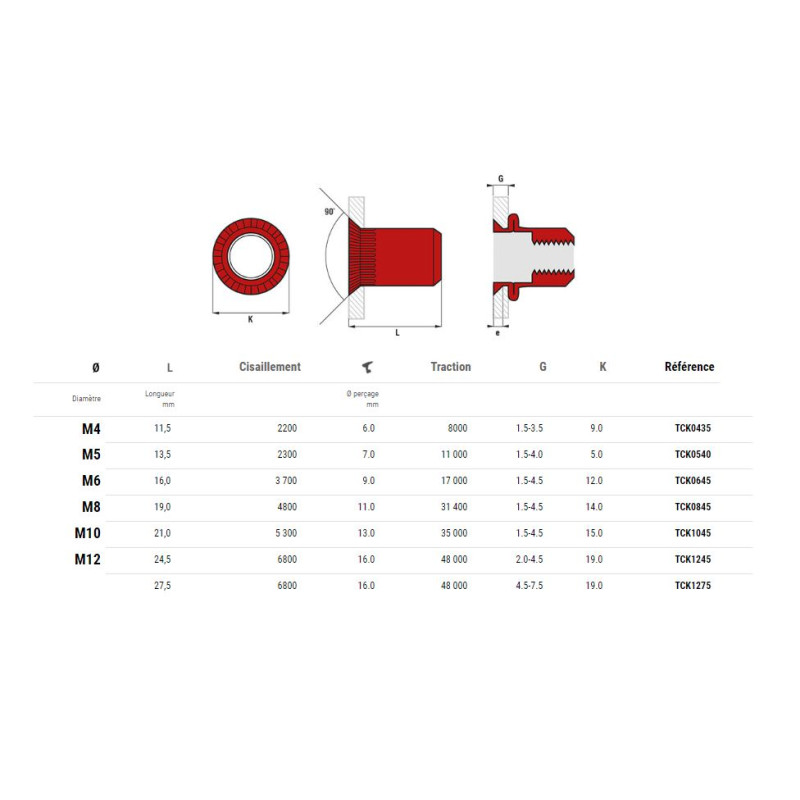 Ecrous crantés acier tête fraisée M4X35 boîte de 500 SCELL IT TCK0435