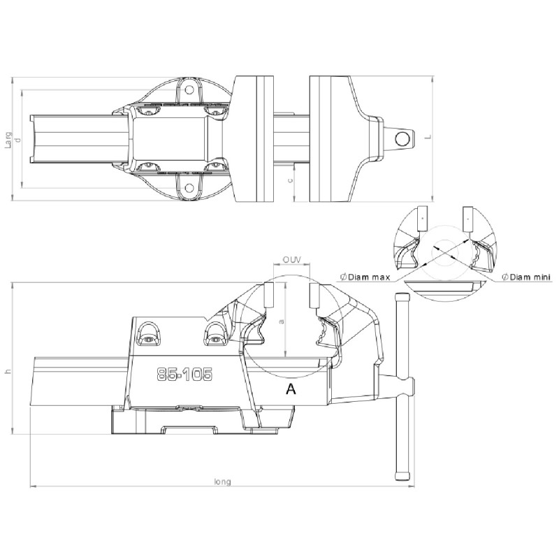 Etau réglable série 80 avec serre tube fixe 150mm DOLEX 87