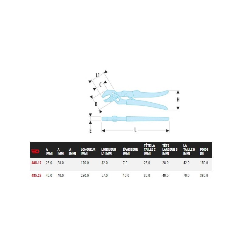 Pince multiprise automatique capacité 45mm longueur 230mm FACOM 485.23