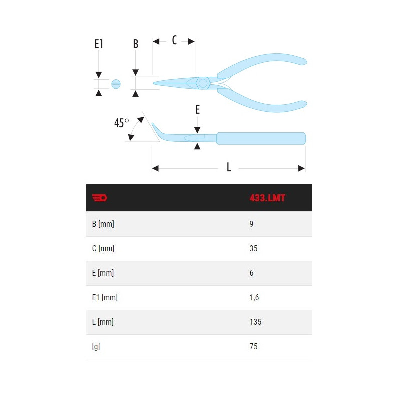 Pince à bec demi rond coude 45D microtech FACOM 433.LMT