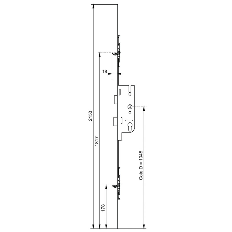 Crémone à larder Europa S2 50 70 mm 2 pannetons 16 2150 mm FERCO 6 33524 02 0 1