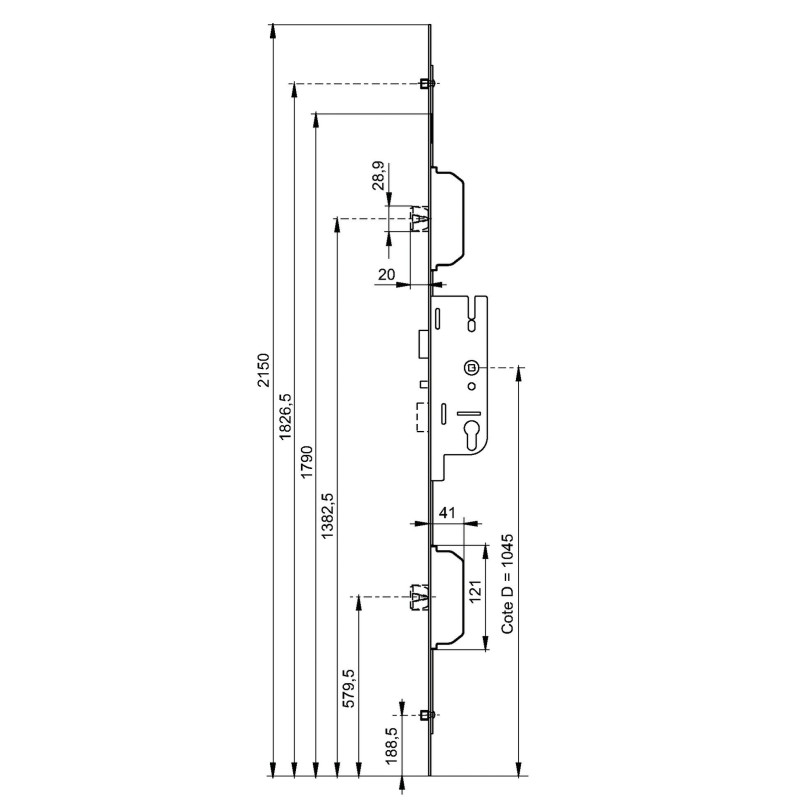 Serrure à larder Fercomatic 40 70 MR R têtière 16mm FERCO 6 33174 01 0 1