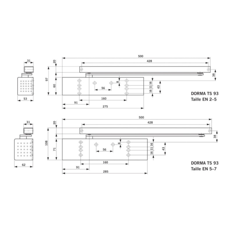 Ferme porte TS 93 B2S CONTUR F2 5 sans bras noir DORMA 43080019