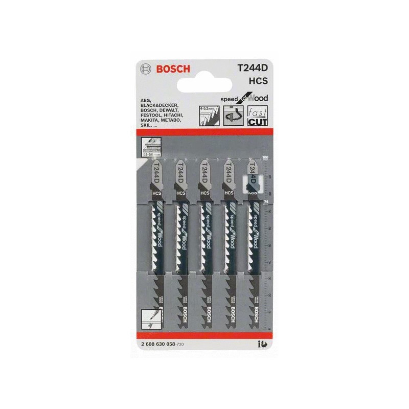 Pack de 5 lames de scie sauteuse bois T244D BOSCH 2608630058