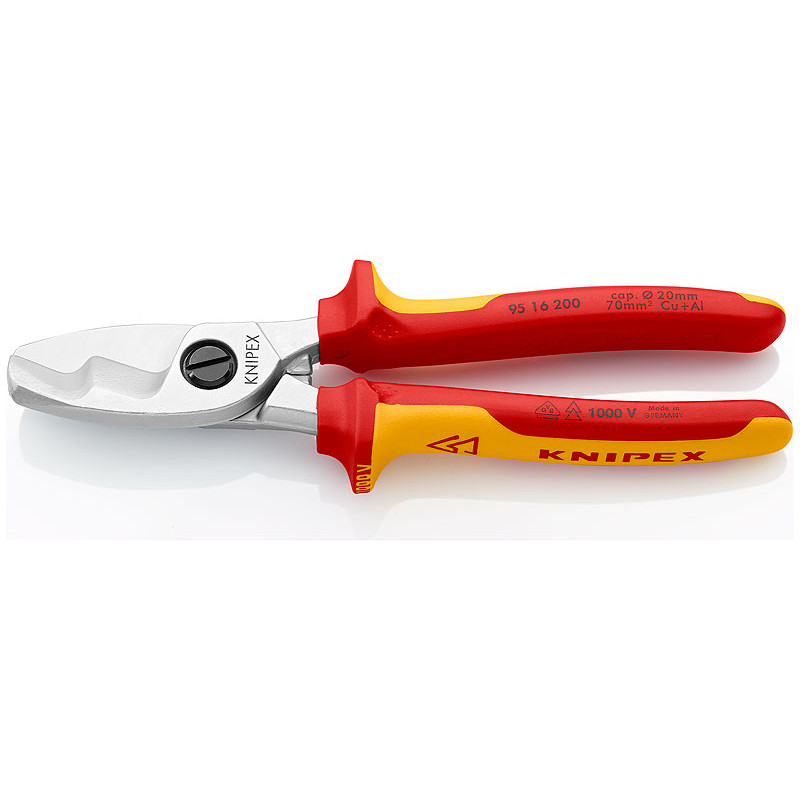 Coupe câbles isolé 1000V capacité 70mm² longueur 200mm KNIPEX 95 16 200