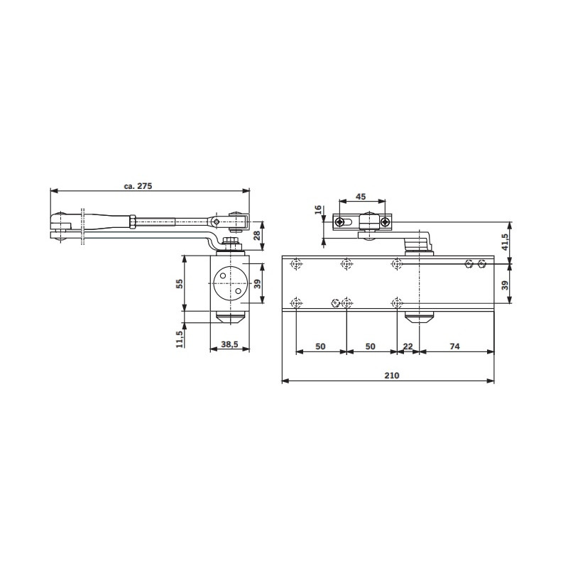 Ferme porte TS PROFIL 2 3 4 fourni avec bras finition argent DORMA 27112201