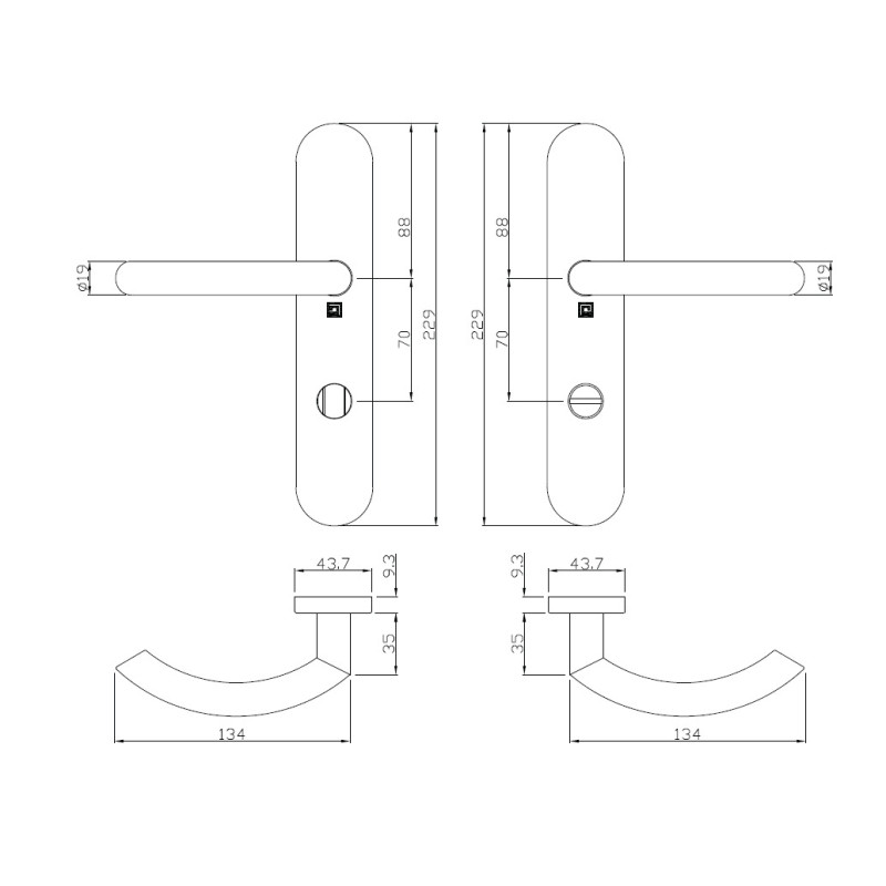 Ensemble sur plaques série JADE 1094 type condamnation finition inox HERACLES B INOX SP02