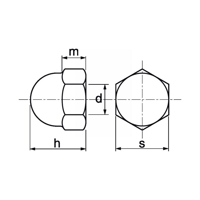 Écrou borgne nylon 6.6 DIN 1587 M8 boîte de 200 ACTON 831008