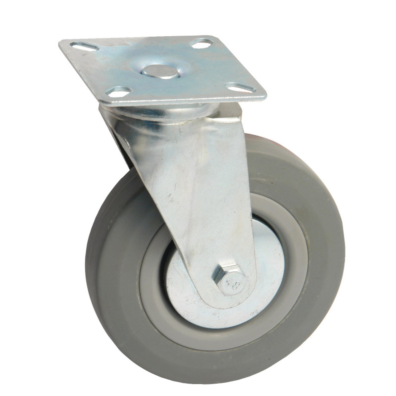 Roulette 100mm caoutchouc gris platine pivotante AVL 5578100H