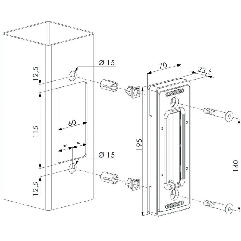 Gâche de serrure pour coulissant LOCINOX SSKZ QF