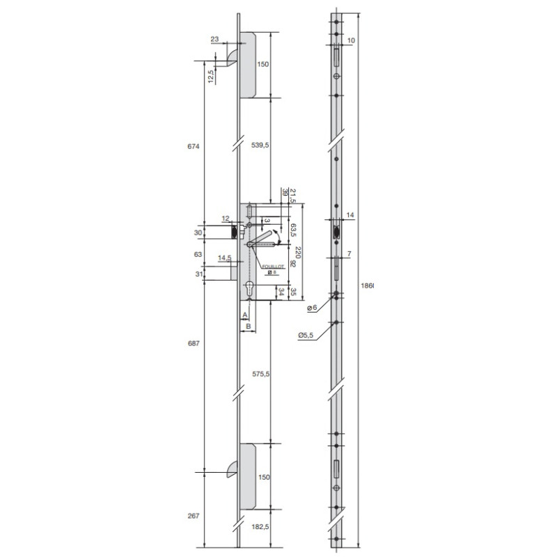 Serrure 3 points TF3 à relevage pêne dormant 36 STREMLER 6570.36.0C