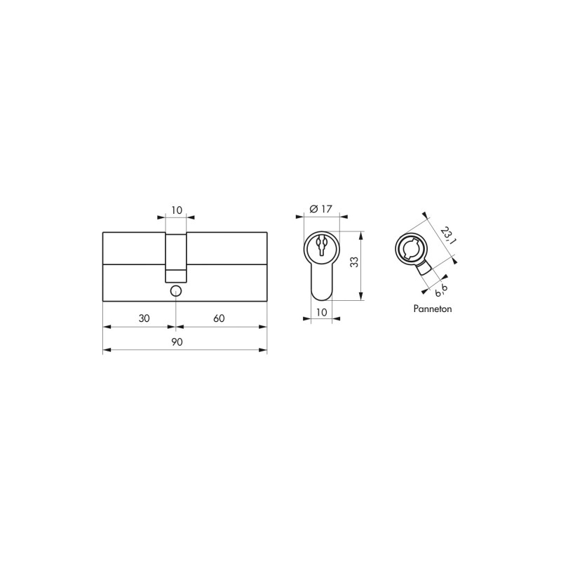 Cylindre à double entrée EDF R 30X30 sans clé BEAURAIN DISTRIBUTION RIFEP230302CL