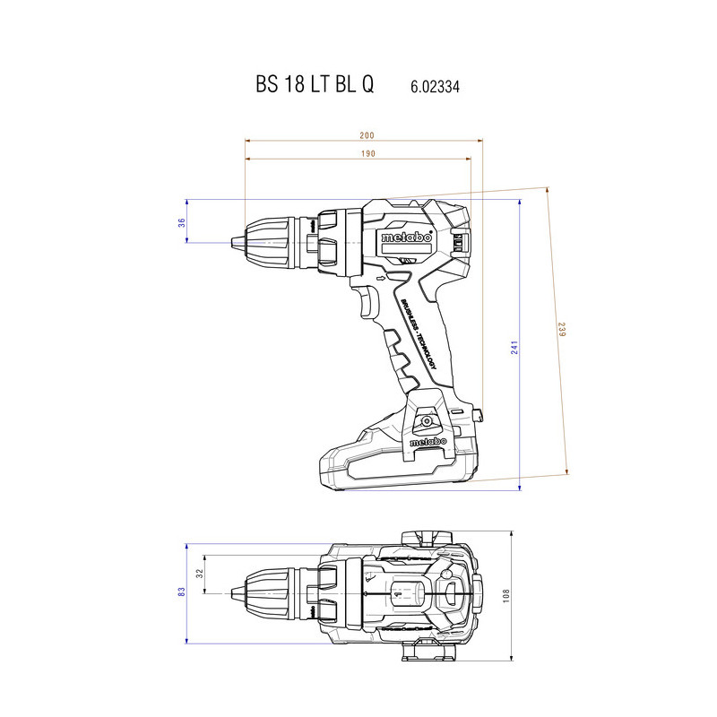 Perceuse visseuse 18V BS 18 LT BL Q (sans batterie ni chargeur) + coffret Metabox METABO 602334840