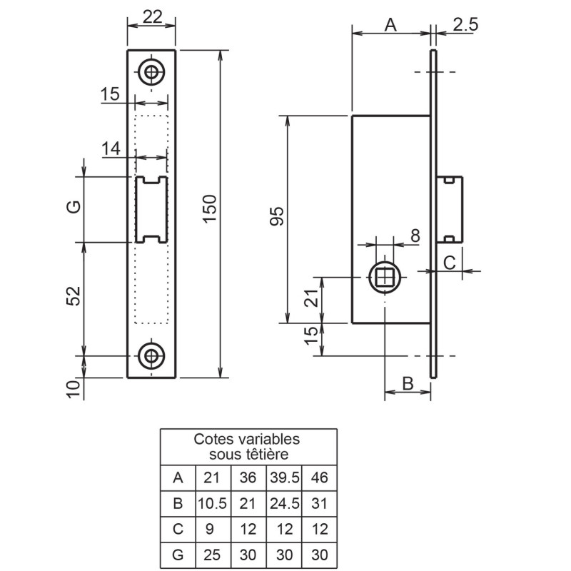 Serrure 1 point coffre 20 36 METALUX F120360000