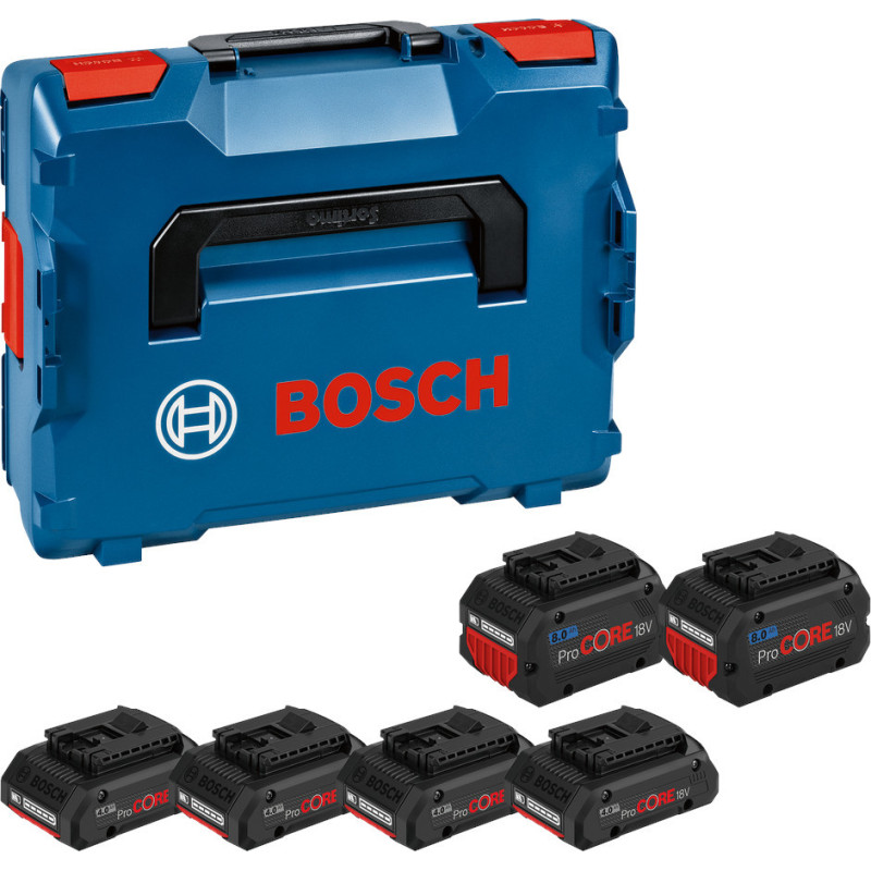 Pack de 6 batteries 4x4.0Ah + 2x8.0Ah + coffret L BOXX BOSCH 1600A02A2T