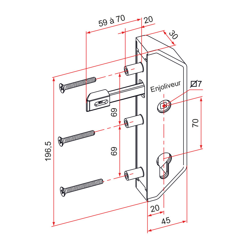 Serrure en retrait GJ pour cadre 40x40mm finition noir TIRARD GJ792302