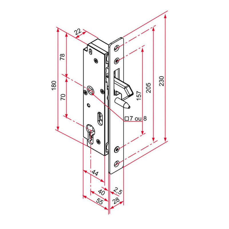 Serrure à encastrer GK axe à 40mm pour portail coulissant TIRARD GK401202