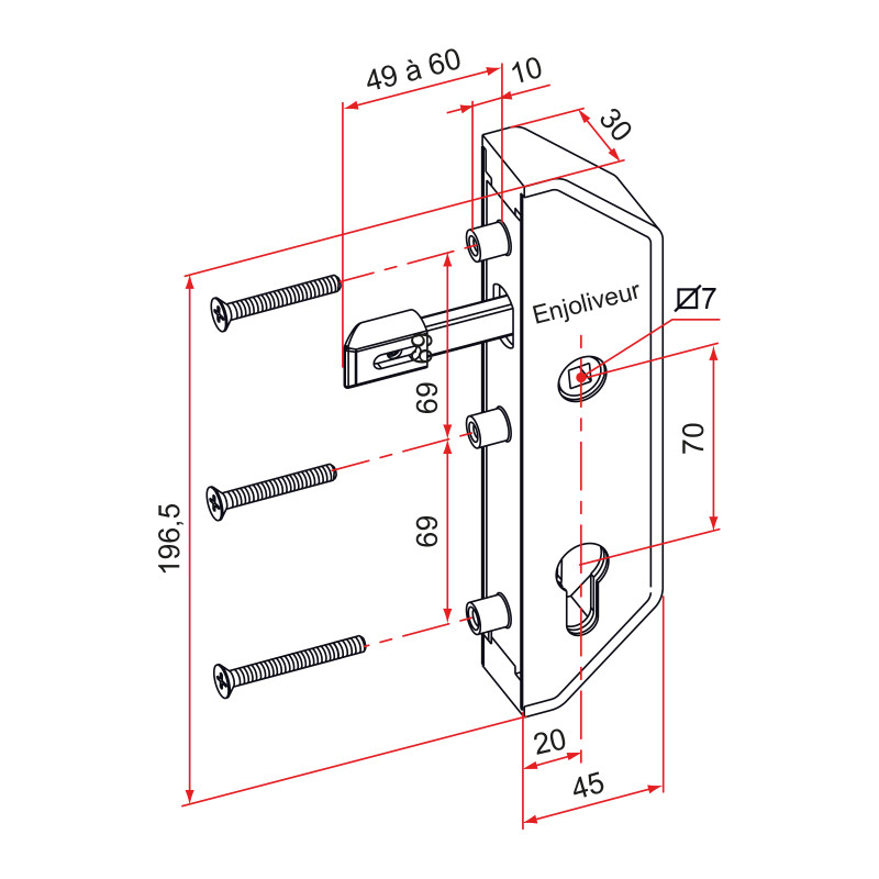 Serrure en retrait GJ pour cadre 30x30mm finition noir TIRARD GJ792301