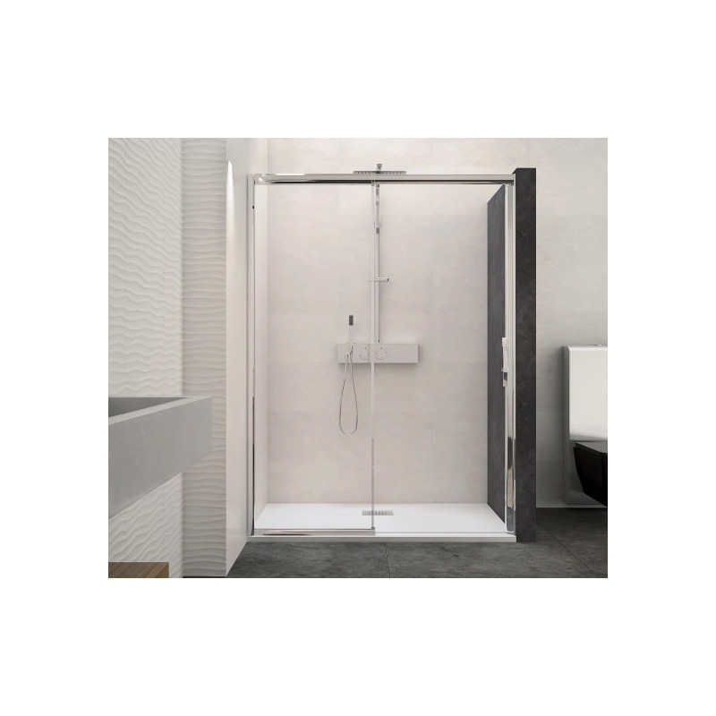 Paroi de douche MACAO sans seuil 142 155cm blanc transparent avec partie fixe droite KINEDO PA649BTNED