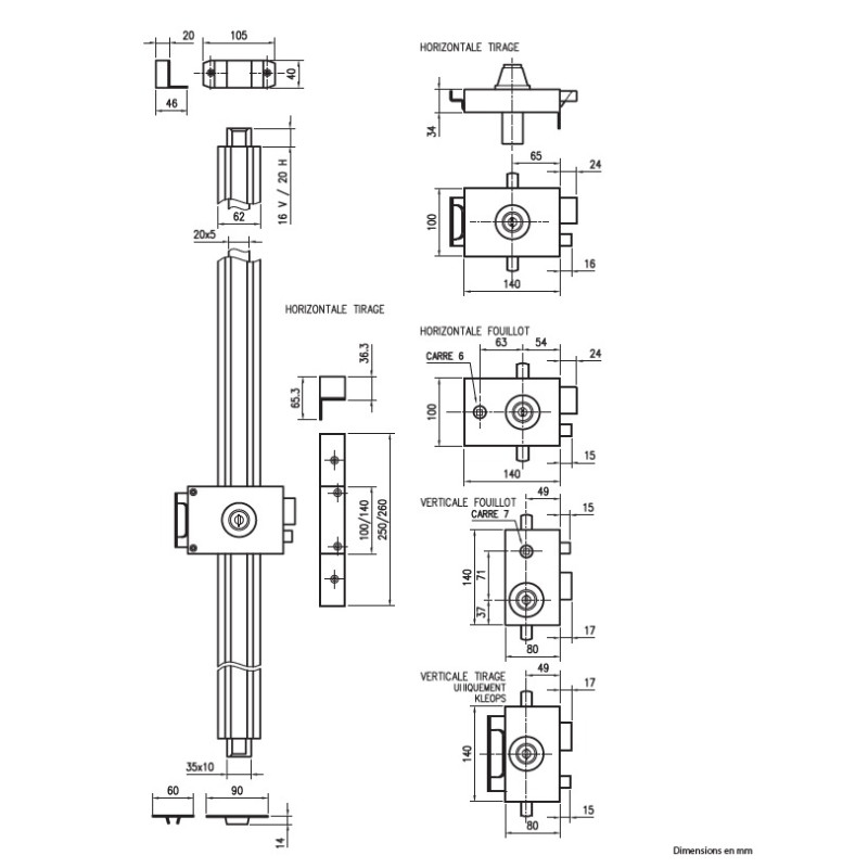 Mécanisme Kléops® A2P* horizontale tirage droite blanc VAKMOBIL® VK0311H0014