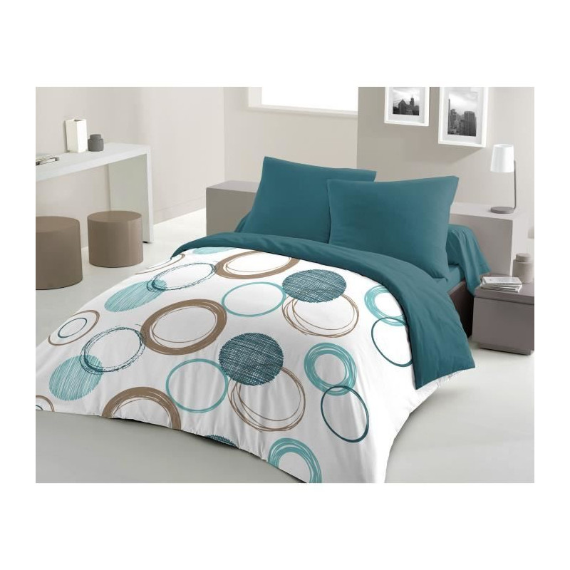 Parure de couette HOME LINGE PASSION Audace - couette 240 x 260 cm + 2 taies d'oreiller 63x63 cm - Bleu canard