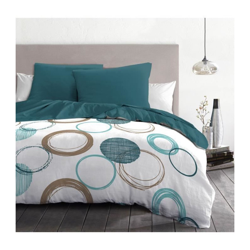 Parure de couette HOME LINGE PASSION Audace - couette 240 x 260 cm + 2 taies d'oreiller 63x63 cm - Bleu canard