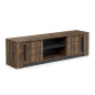 Meuble TV MONACO - 2 portes coulissantes + 3 étageres - Décor bois oak et noir - L184.5 x P42.3 x H51.8 cm - DEMEYERE