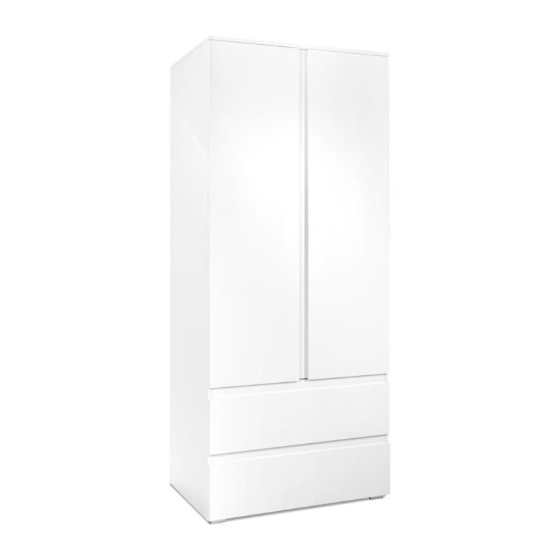 Armoire - CALICOSY - Image 60A - 2 portes battantes - 2 tiroirs - Blanc