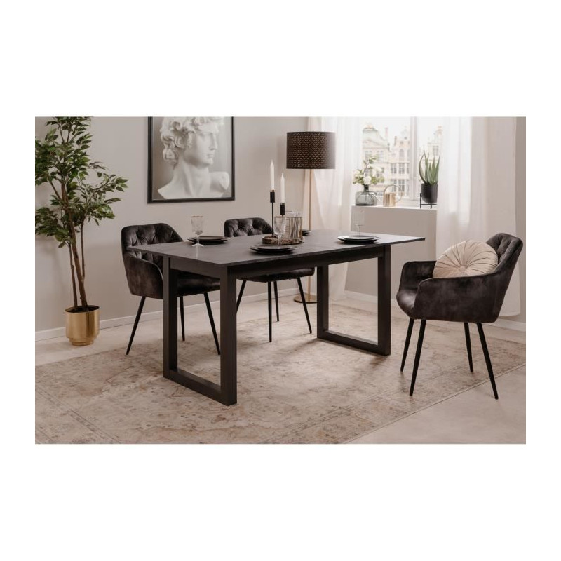 Table extensible Austin 80A - Décor ardoise foncé et anthracite - Allonge de 40 cm incluse - L160-200 x H75 x P90 cm