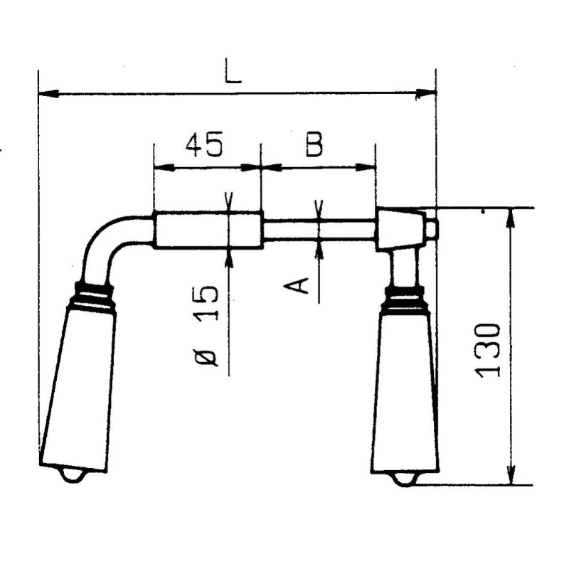 Béquilles 5178 manche canon C8 sur angle 160 mm pour serrures GOLLOT METALUX F651780000