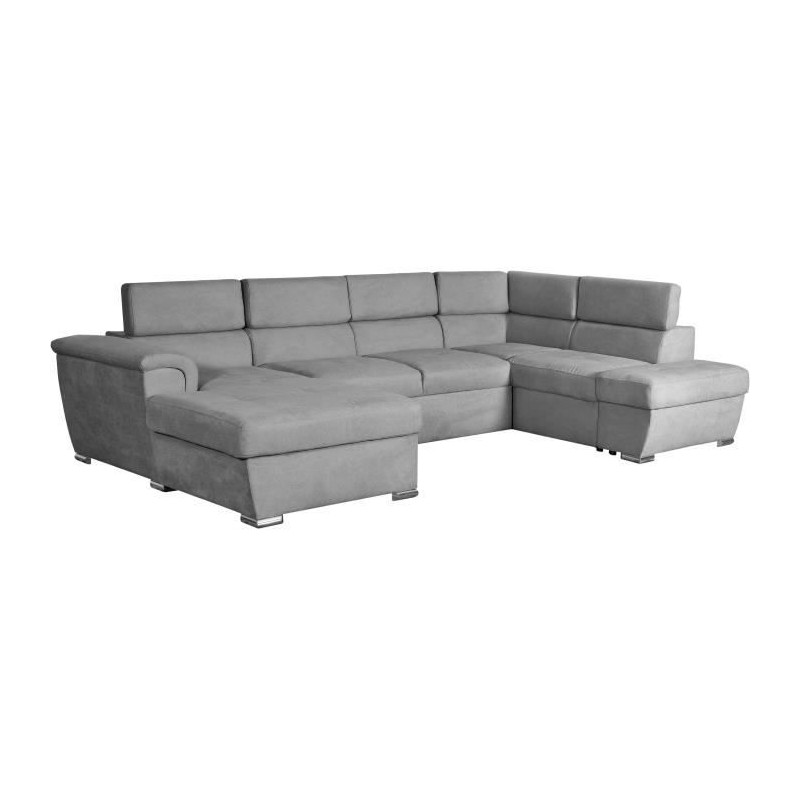 Canapé convertible panoramique PARMA 6 places - Tissu gris clair - L322 x P196 x H76 cm