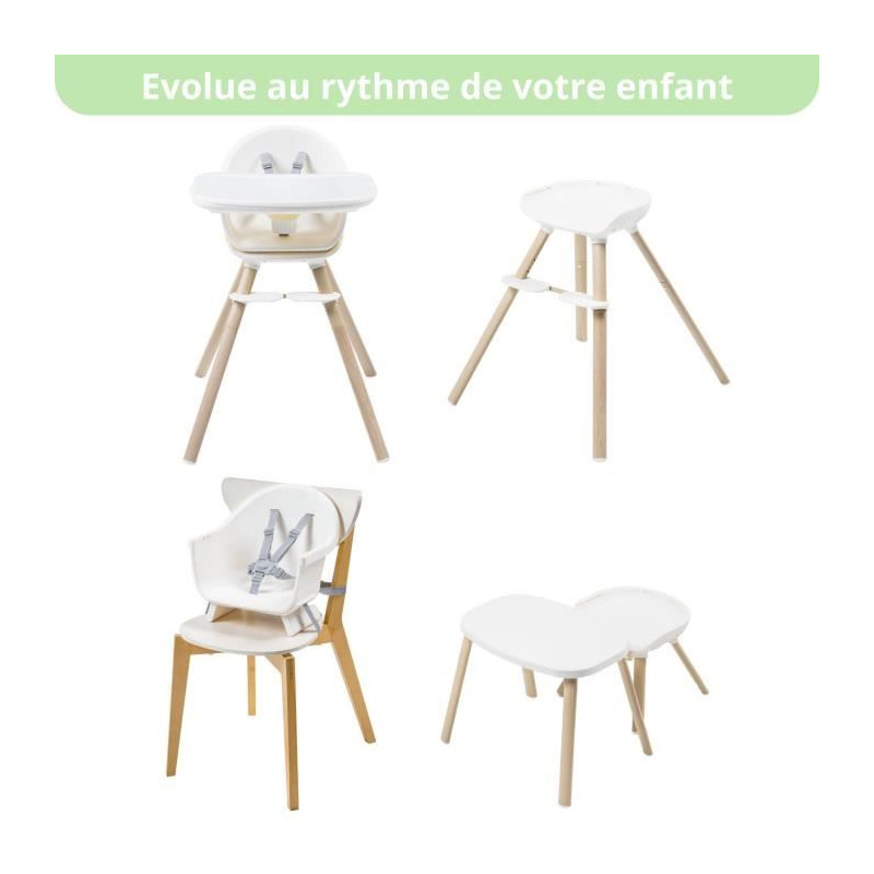 MAXI-COSI Moa Chaise haute bébé évolutive 8 en 1, Chaise haute/Réhausseur/Tabouret/Bureau, De 6 mois a 5 ans, Beyond White2