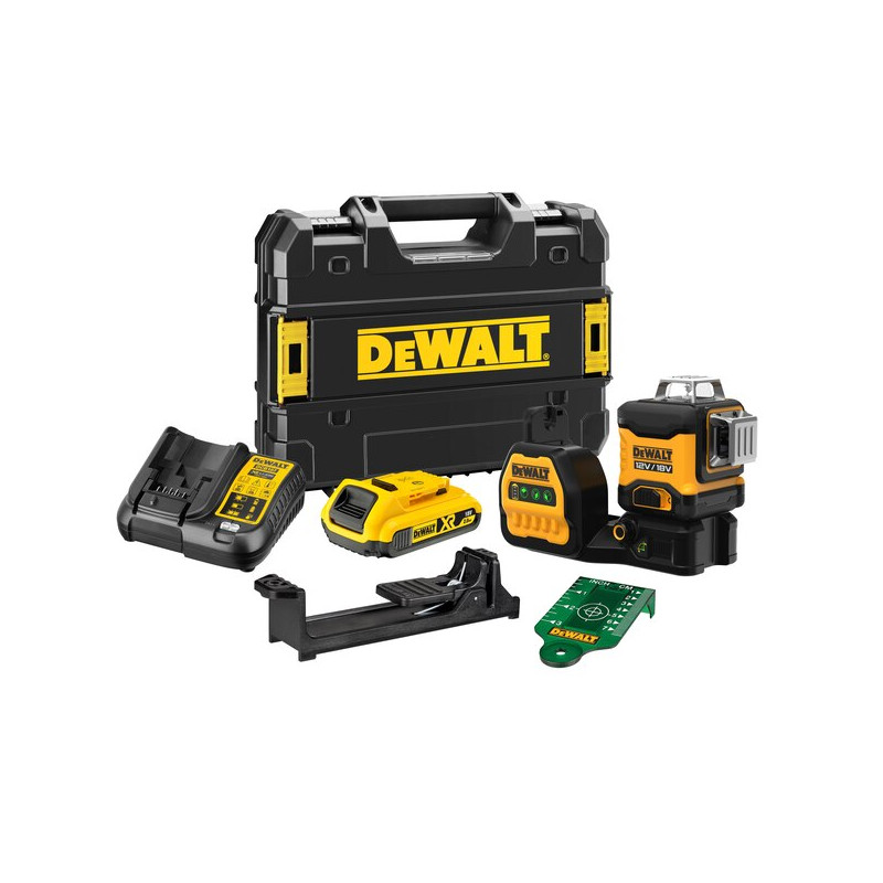 Laser multi lignes 12V 18V 3 x 360° vert + 1 batterie XR 2Ah + chargeur + coffret T STAK DEWALT DCE089D1G18 QW