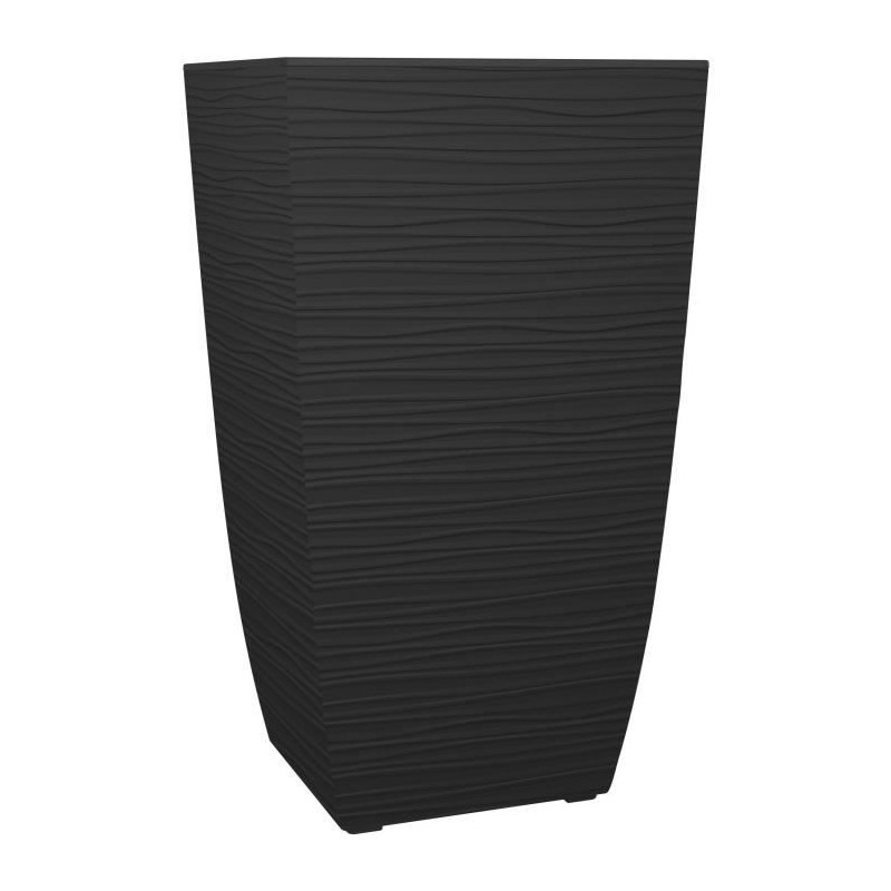 EDA Bac a Fleurs Carré Haut Diva Stone 42 L - avec Bac Amovible - Extérieur ou Intérieur - Décor Vagues - 43,5 x 43,5 x H.78