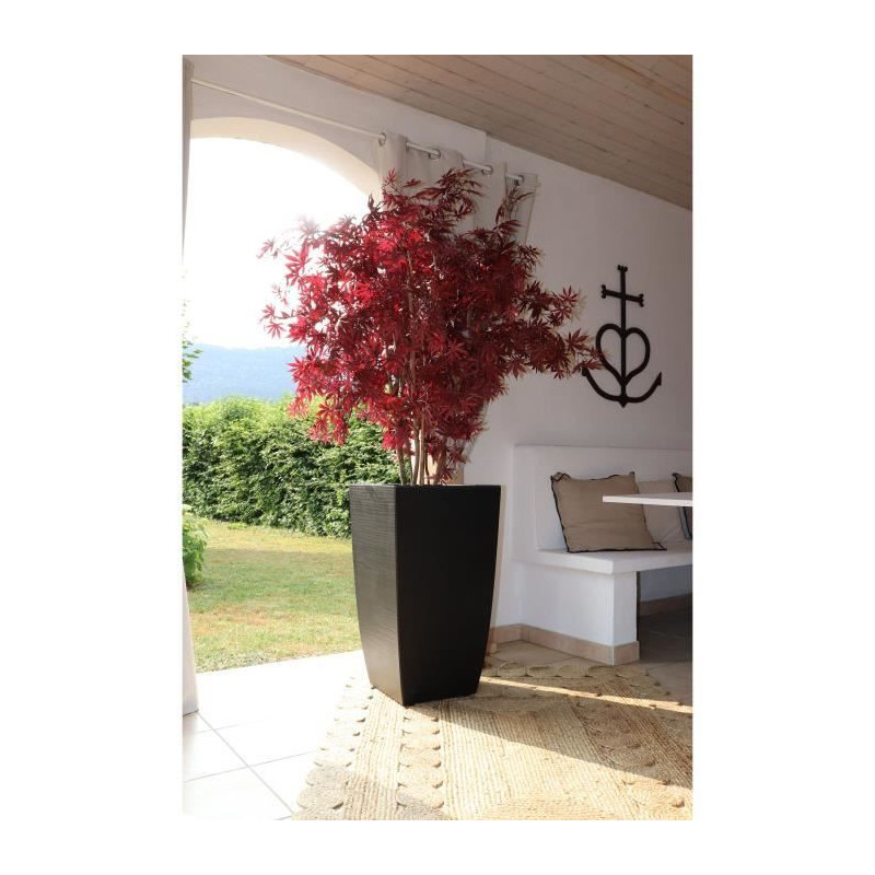 EDA Bac a Fleurs Carré Haut Diva Stone 42 L - avec Bac Amovible - Extérieur ou Intérieur - Décor Vagues - 43,5 x 43,5 x H.78