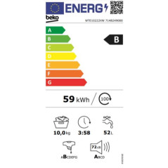 BEKO Lave-linge Frontal  Capacité max. (kg) : 10.0 | Vitesse d'essorage max. BEKO - WTE10222XW