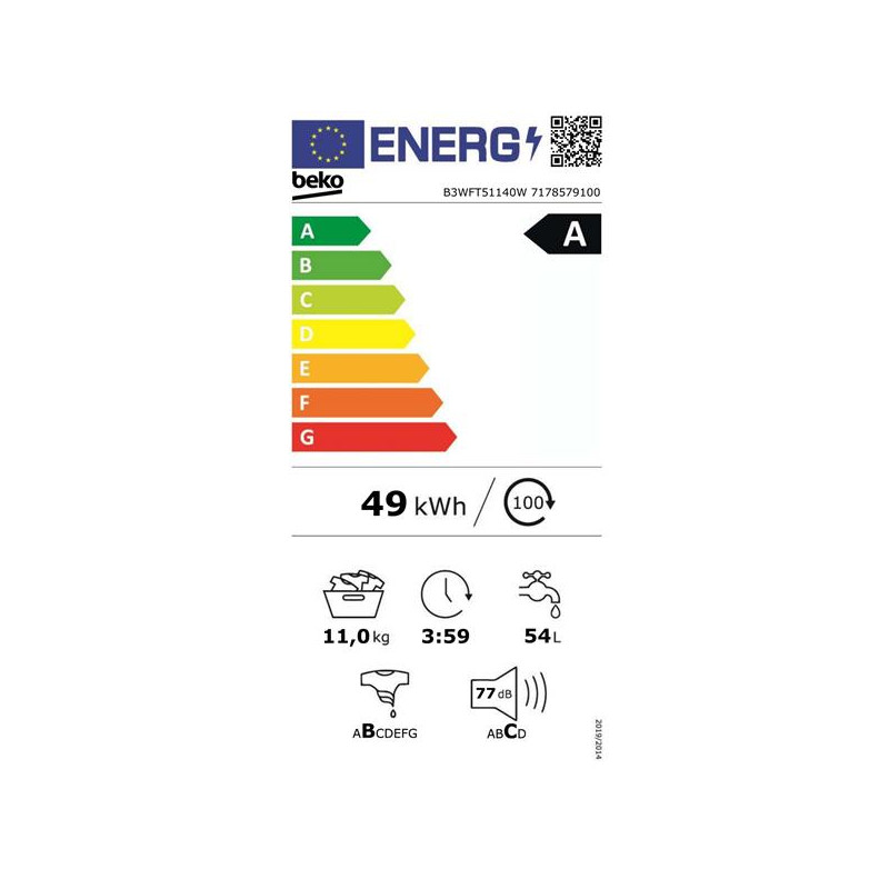 Lave-linge frontal BEKO B3WFT51140W