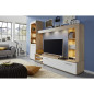 Ensemble meuble TV LOGO - 1 Porte - LED - Mélamine chene clair et blanc mat - L240 x P41 x H185 cm - TRENDTEAM