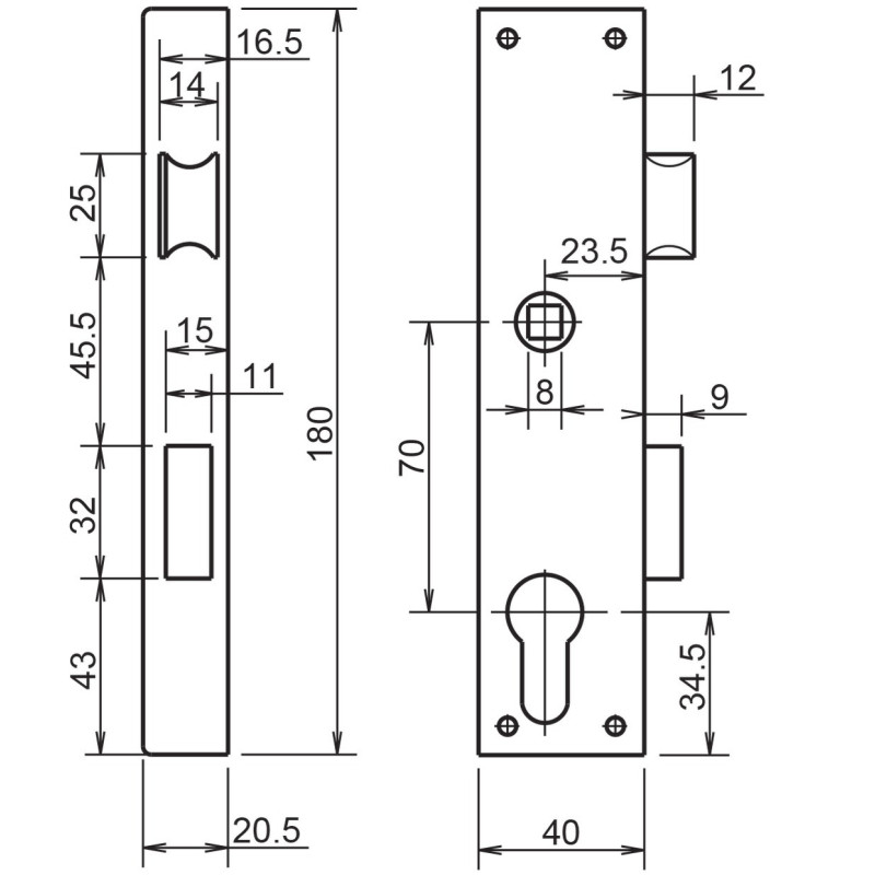 Serrure 1 point coffre 11 40 Droite avec gâche METALUX F111401010